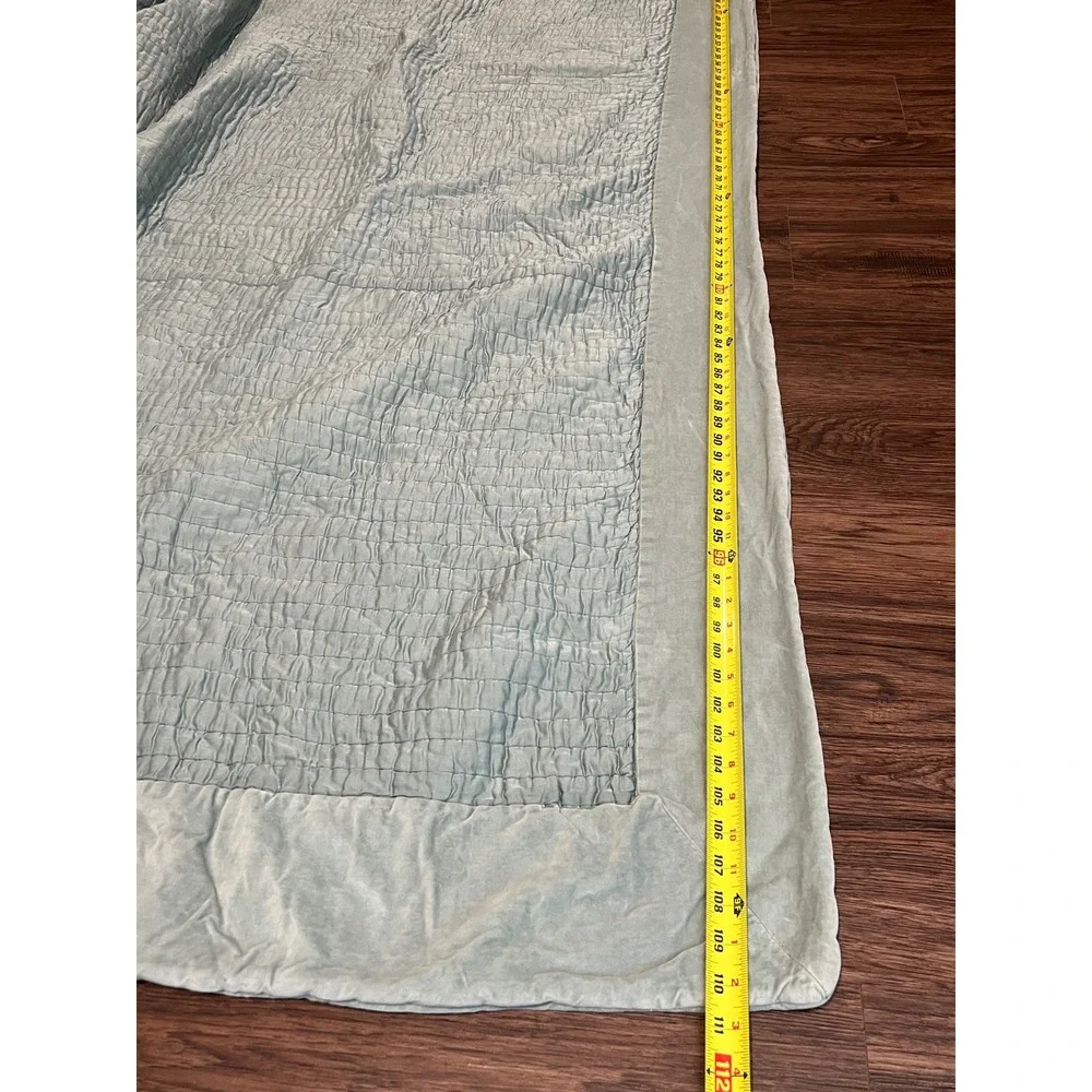 Pottery Barn King Quilt one Sham Sage Green Silk Cotton Velvet Channel Stitch